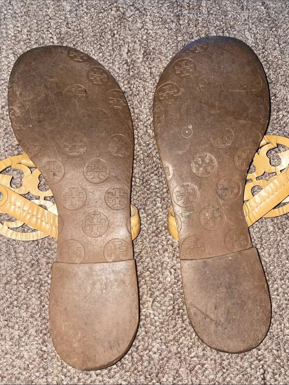 Tory Burch Camel Tan Logo Thong Sandals